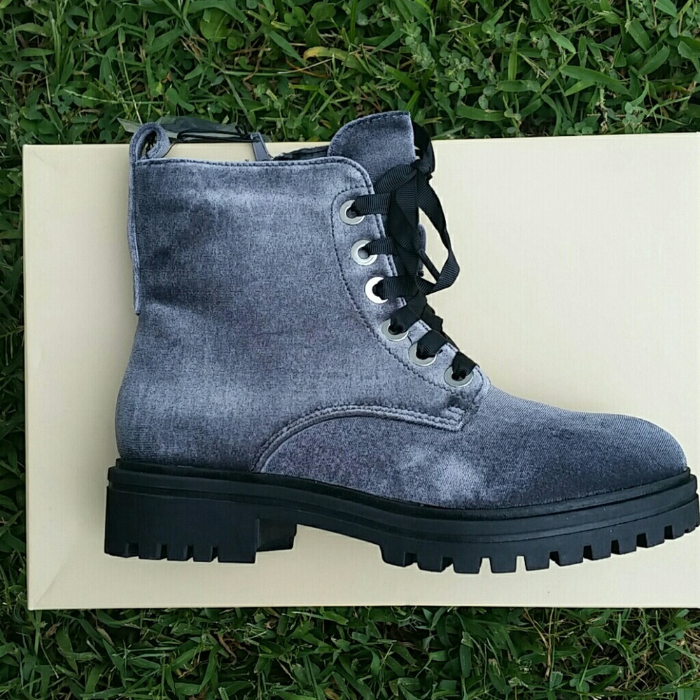 Mossimo Rihanna Silver Gray Velet Combat Boots 5.5